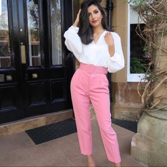 Pants u0026 Jumpsuits | Zara High Waisted Belted Pants Trousers With Belt Pink  | Poshmark